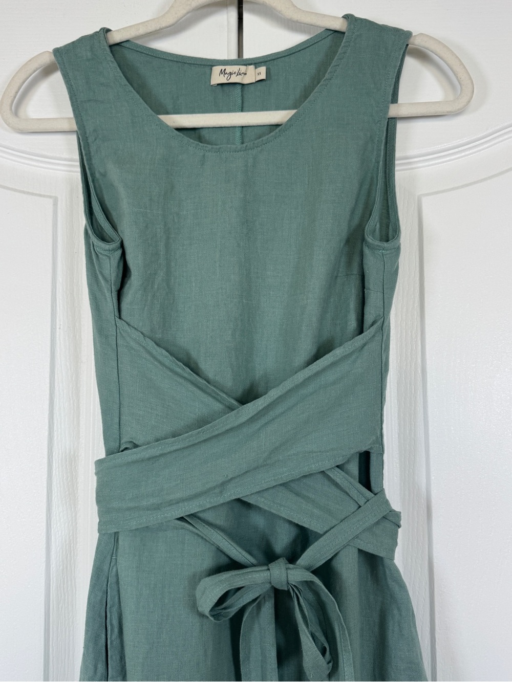 MagicLinen BORACAY Teal Blue Linen Maxi Dress 100% European Flax Pockets XS - Picture 8 of 16